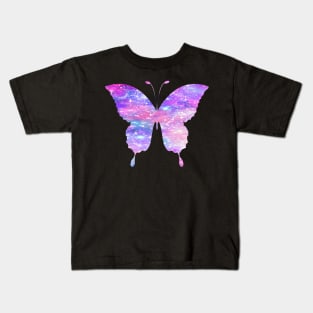 Bright Pink and Purple Galaxy Butterfly Kids T-Shirt